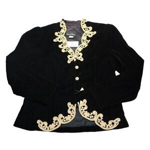 David Rose Jacket Womens 12 Black Long Sleeve Embroidered Neckline Blazer